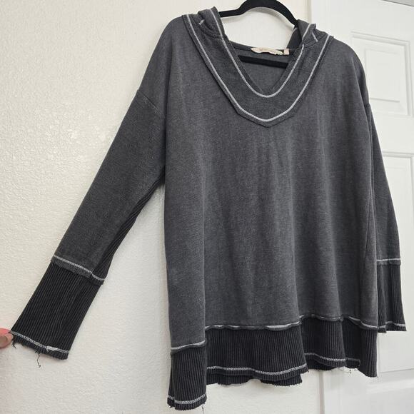 SoftSurroundings Oasis Hoodie Women’s M Charcoal Gray Pullover Ribbed Terrycloth - Picture 3 of 11